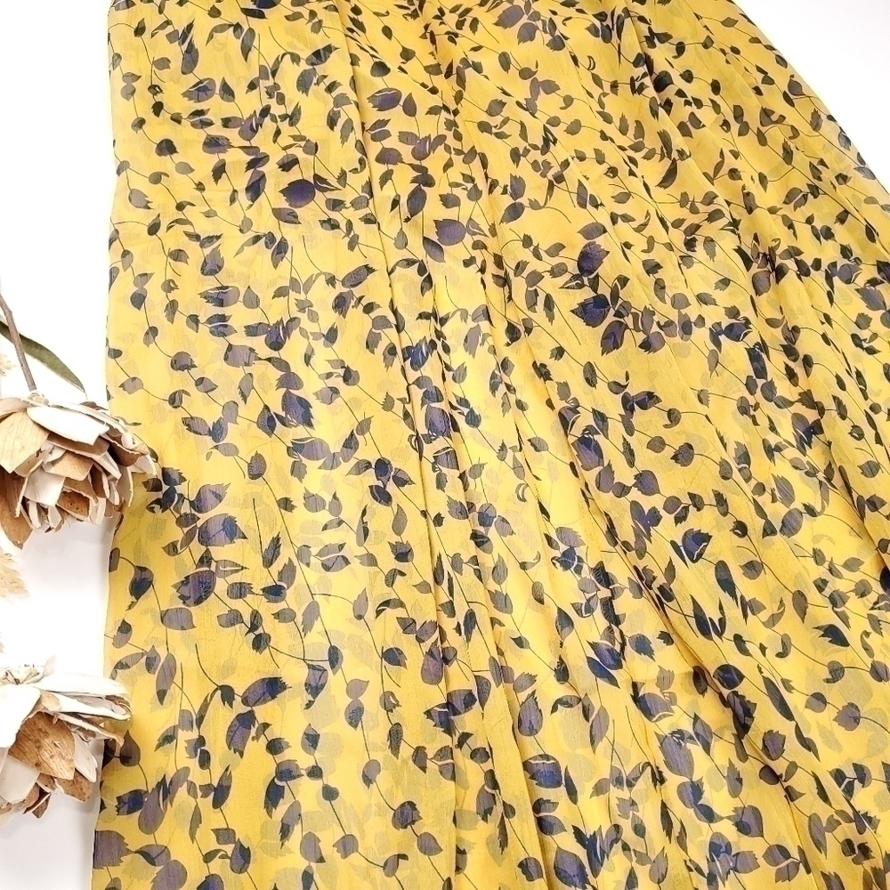 New Here Comes the Sun Boho Wide Leg Lined Pants Gold Navy Leaf Pattern … - Picture 2 of 14